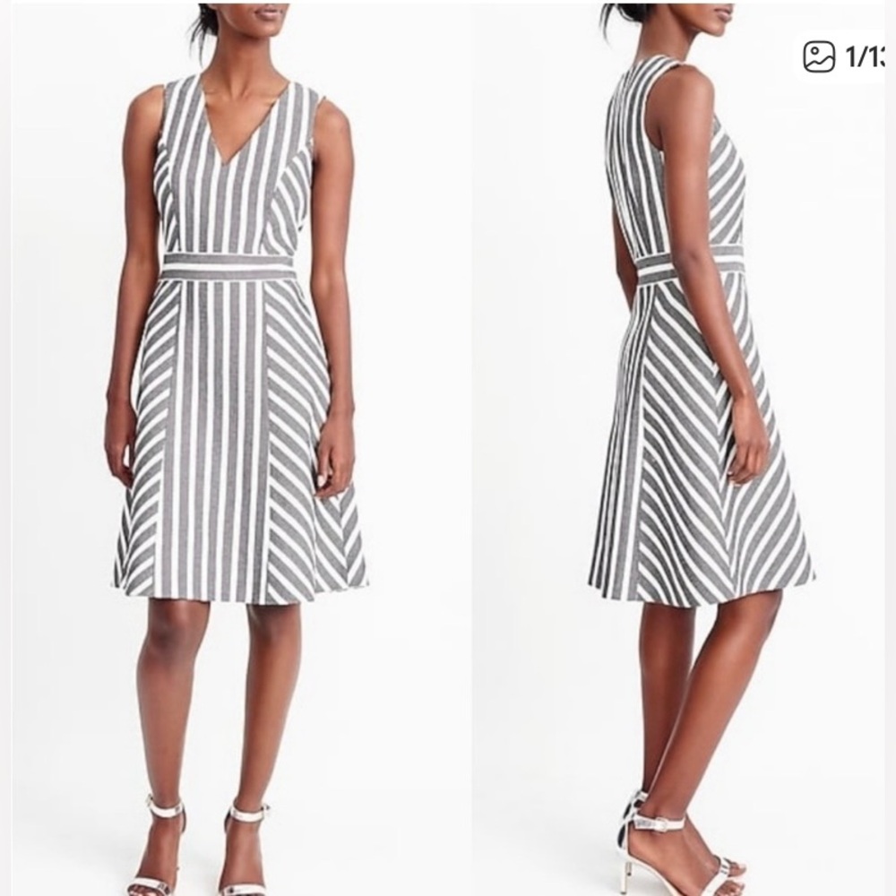 J.Crew black and white striped herringbone V-neck dress